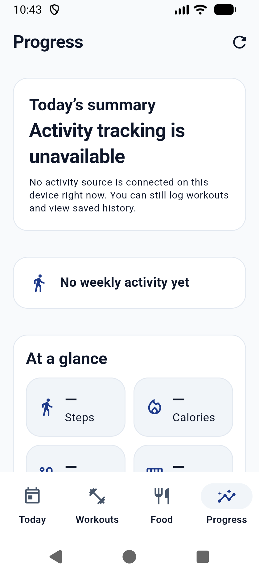 FitLite weekly and daily progress screen
